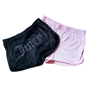 Juicy Couture Trendy Velvet Fleece Sleep Shorts 2 Pack Black Bling Baby Pink LG